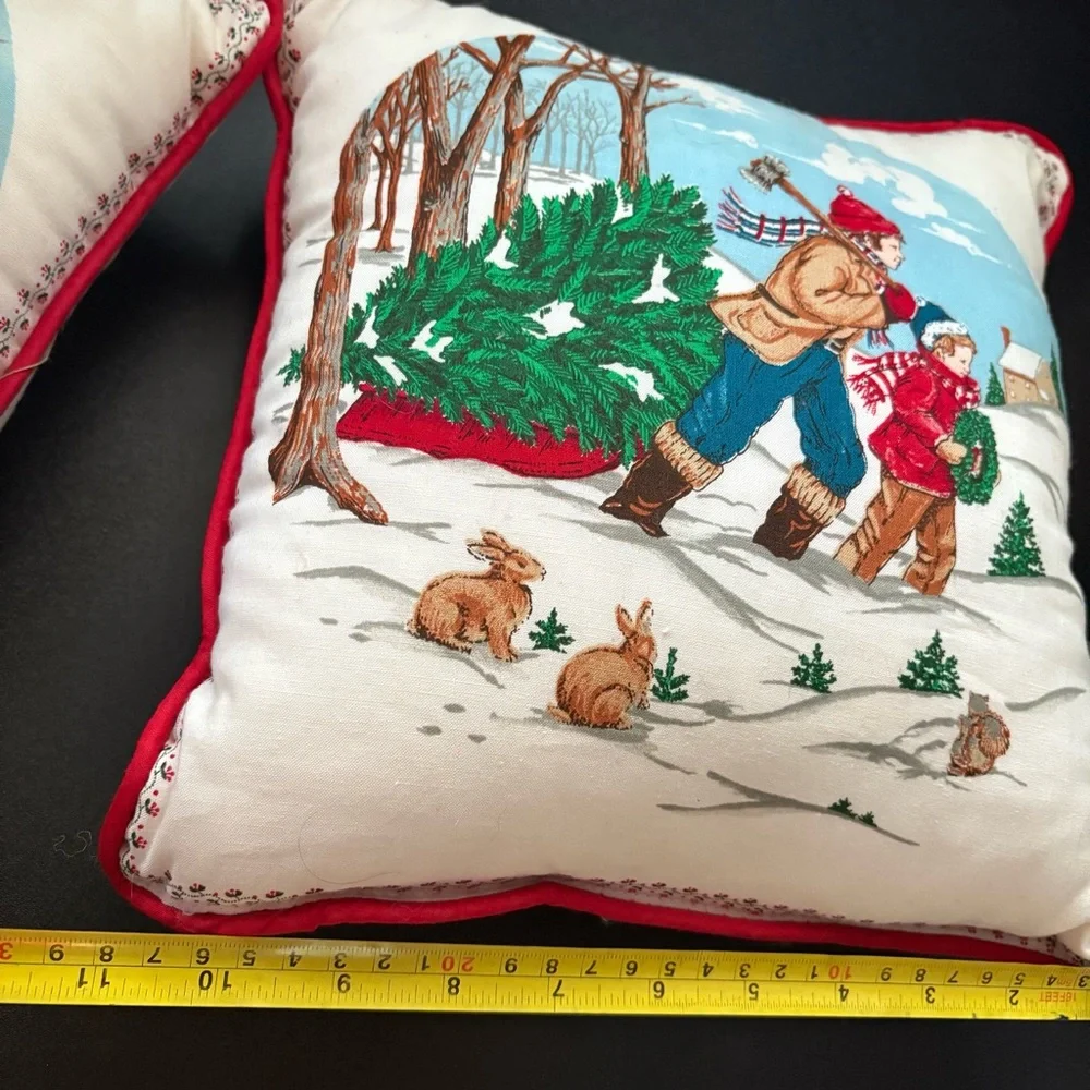 Vintage Christmas winter Festive Holiday Pillows cotton‎ unique rare med